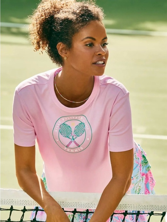Lilly Pulitzer Tops - Lilly Pulitzer Luxletic Rally Tee Peony Pink tennis logo. Medium